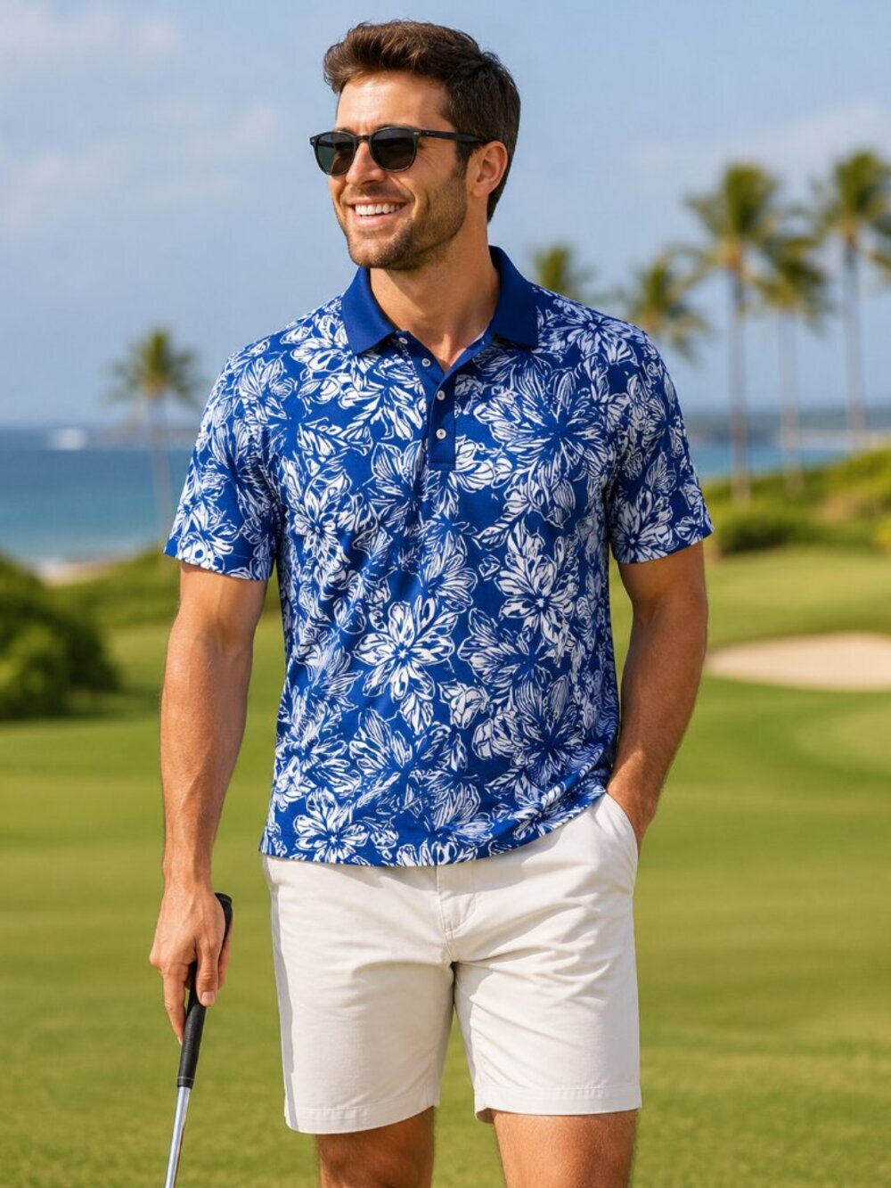 Chubbies Golf The Dude Where's My Par Polo Men's Medium Blue Floral Performance